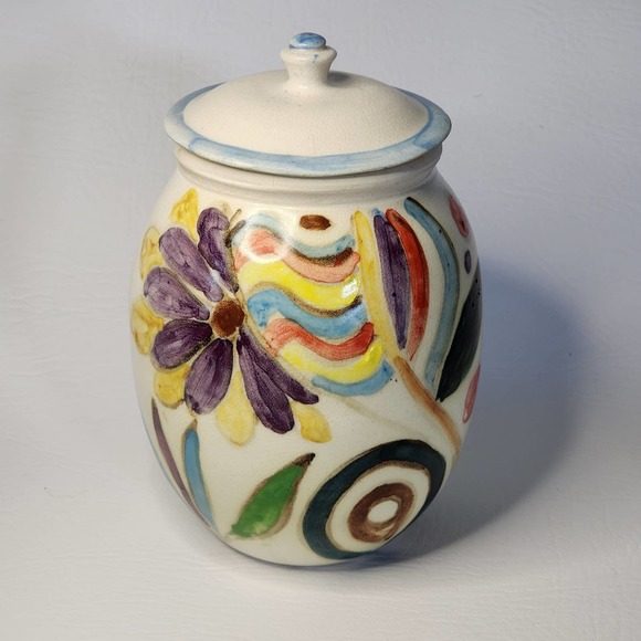 Studio Art Pottery Hand Painted Abstract Floral Design Urn Canister Ginger Jar - Picture 8 of 15